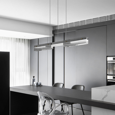 Σκανδιναβικό πολυτελές χάλκινο πολυέλαιο μοντέρνο μινιμαλιστικό γυαλί με μακρά λωρίδα Led Pendant Light για το σπίτι